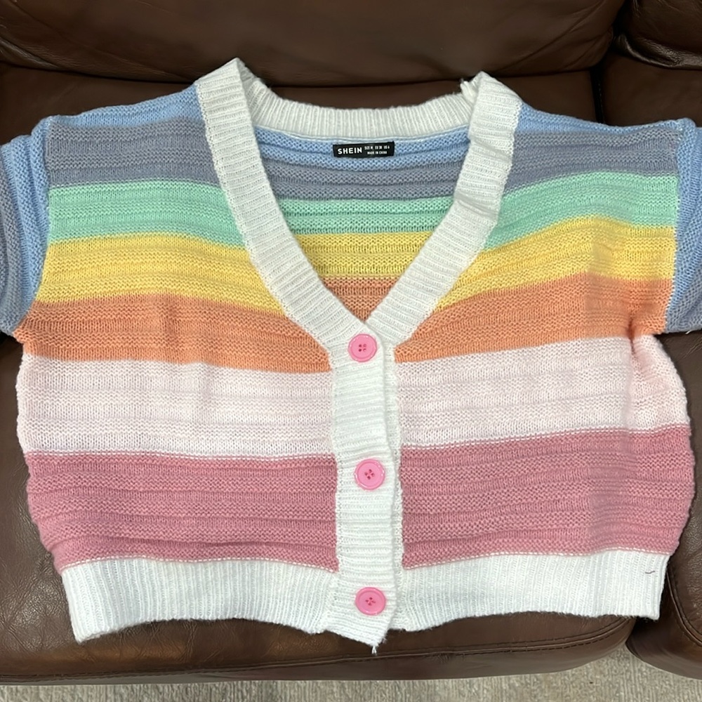 Colorful cardigan. Worn once- too cropped for me! Ribbed multi colored sweater.